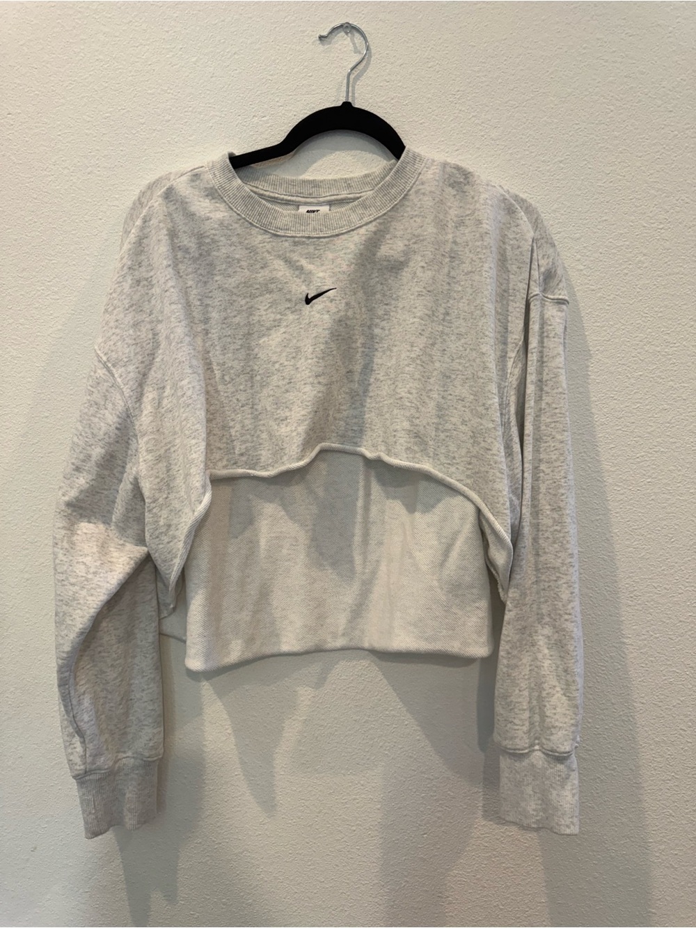 Nike Light Gray Cropped Crew Sweatshirt with Black Swoosh
